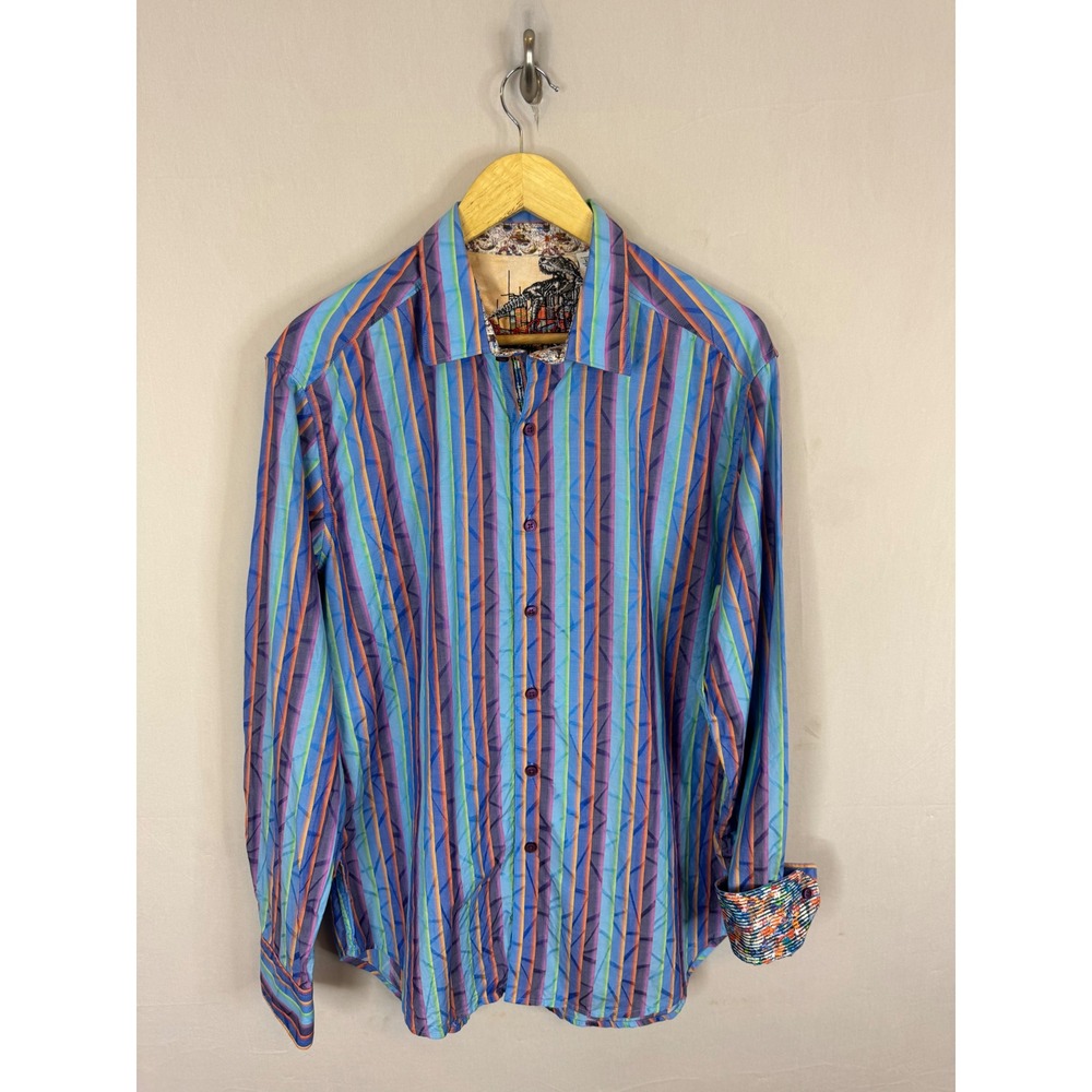 Robert Graham Mens Classic Fit Dinosaur Skeleton Stripe Button Down Shirt Large